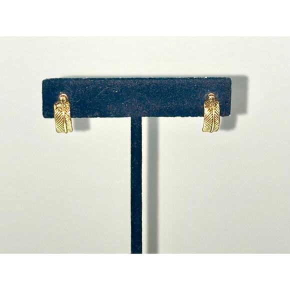 Gold Plated Textured Leaf Post Back Earrings - Picture 1 of 6